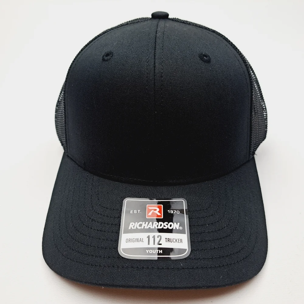 Richardson 112 Youth Trucker  Mesh Snapback Cap Hat Black Blank
